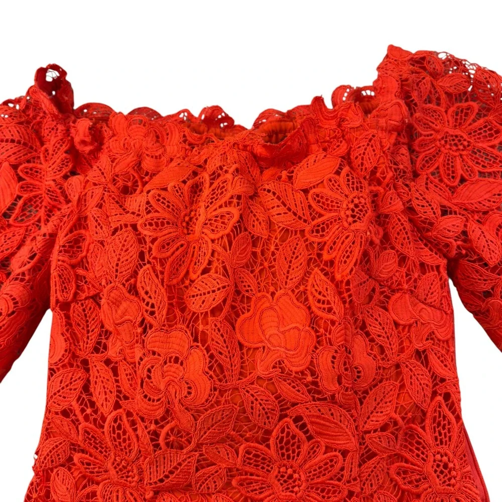 Free‎ People Fiesta Red Lace Dusk Dress Womens Size 2 Floral Lace Off Shoulder